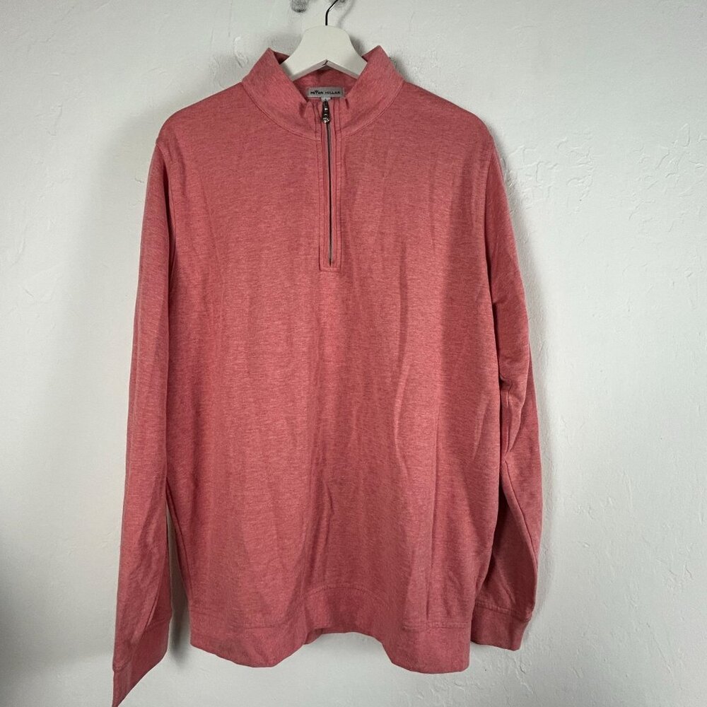 Peter Millar Crown Mens Comfort Interlock 1/4 Zip Pullover Sweater Large Peach